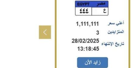 سعرها تخطى الـ «مليون جنيه».. التزايد على لوحة سيارة مميزة ينتهي غدًا