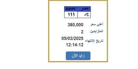 سعرها وصل 380 ألف جنيه.. «المرور» تطرح التزايد على لوحة سيارة مميزة