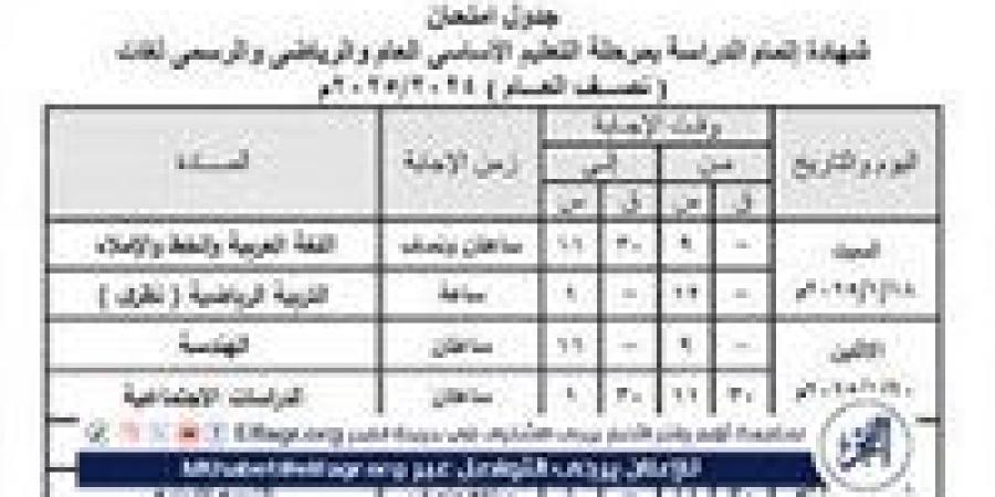 جدول امتحانات الصف الثالث الإعدادي 2025 بجميع المحافظات - اخبار السعودية