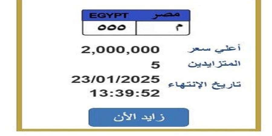 وصل سعرها 2 مليون جنيه.. مزايدة على لوحة سيارة مميزة ‏برقم ‏‏«م 555»‏