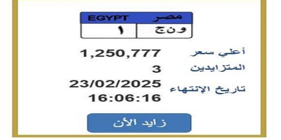 سعرها تخطي مليون جنيه.. التزايد يشتعل على لوحة سيارة مميزة «اعرف الخطوات»