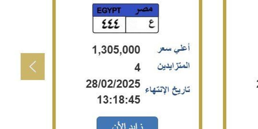 بـ مليون و350 ألف جنيه.. المرور تطرح لوحة معدنية مميزة يتنافس عليها 4 أشخاص